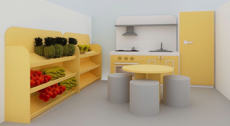 Bộ kệ tủ bếp và tủ lạnh trẻ em bằng gỗ MDF chống ẩm cao cấp sản xuất tại Châu Đại Á